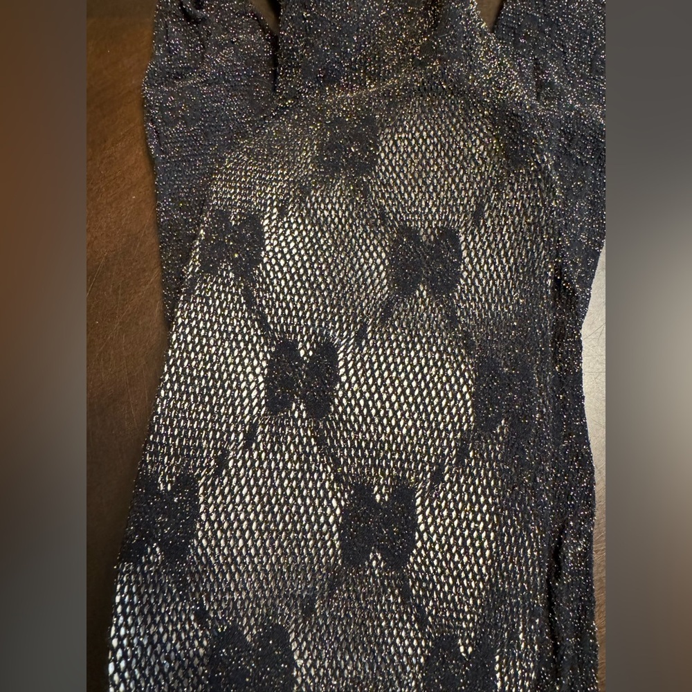 New Authentic Gucci GG Supreme Logo Tights Black Gold Size S - Picture 2 of 10